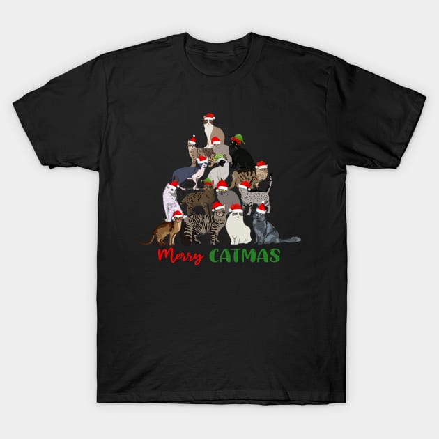 Funny Merry Catmas Christmas Cat Tree T-Shirt by Magazine